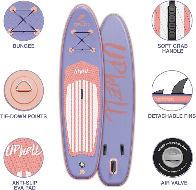 UPWELL 11’6”/11'2”/11'/10'8”/10'6”/10'2” Inflatable Stand Up Paddle Board with sup Accessories Including Backpack, Repairing Kits, Non-Slip Deck, Leash, 3 Fins, Paddle and Hand Pump