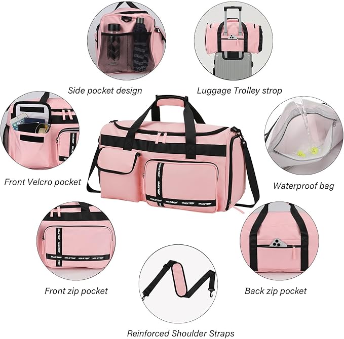 MAXTOP Gym Bag for Women Men Travel Duffle Bag Large Capacity Carry On Weekender Overnight Bag With Shoe Compartment Gym Tote Dry Wet Separation Duffel Bag for Travel