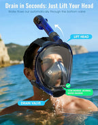 Greatever G2 Full Face Snorkel Mask with Latest Dry Top System,Foldable 180 Degree Panoramic View Snorkeling Mask with Camera Mount,Safe Breathing,Anti-Leak&Anti-Fog