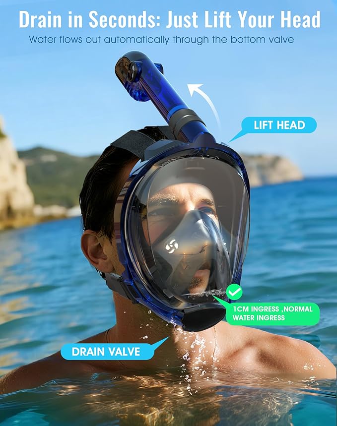 Greatever G2 Full Face Snorkel Mask with Latest Dry Top System,Foldable 180 Degree Panoramic View Snorkeling Mask with Camera Mount,Safe Breathing,Anti-Leak&Anti-Fog