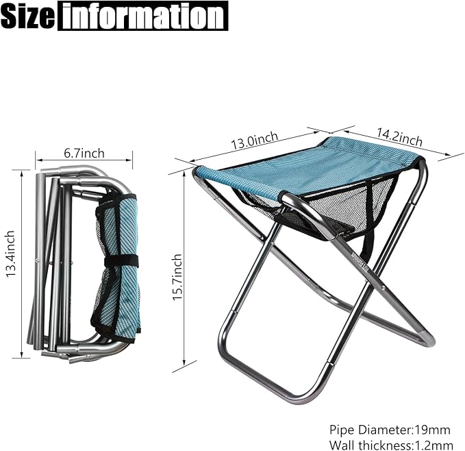 Portable Folding Stool, Camping Stool Mini Size Mortable Stool (Large-Blue)