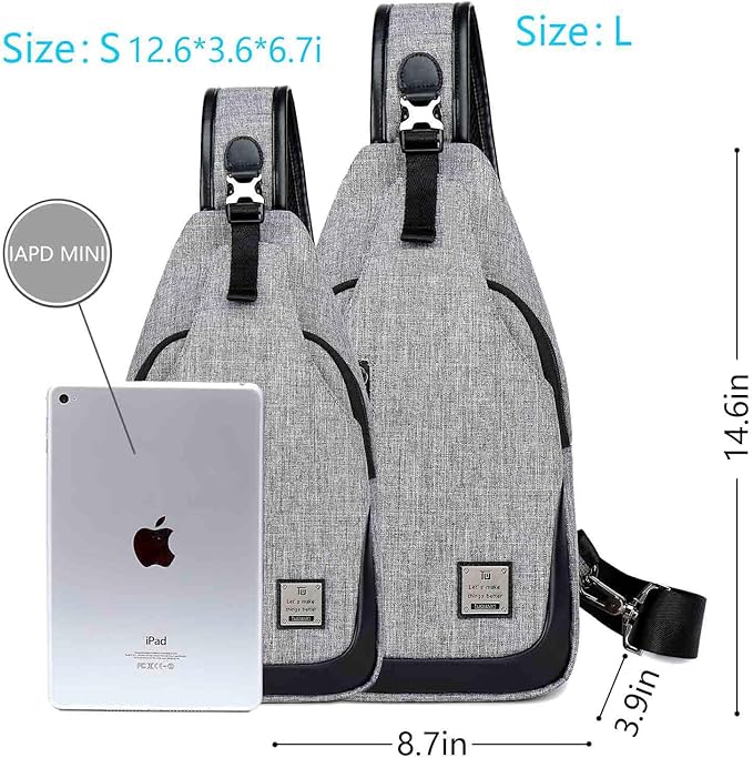 Small Sling Bag Crossbody Backpack Over the Shoulder Bag for Men Women Travel Outdoors, Lightweight Sling Chest Pack (Small, Grey)