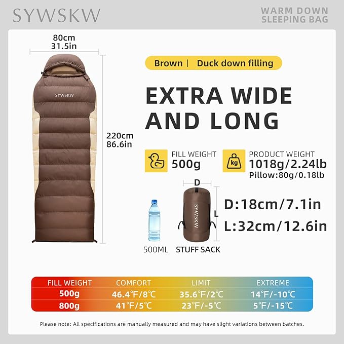 Down Sleeping Bag with Pillow, Ultralight Rectangular Sleeping Bag for Adults, Youth Backpacking,Hiking and Camping Outdoor with YKK Two-Way Zipper 680 FP Down