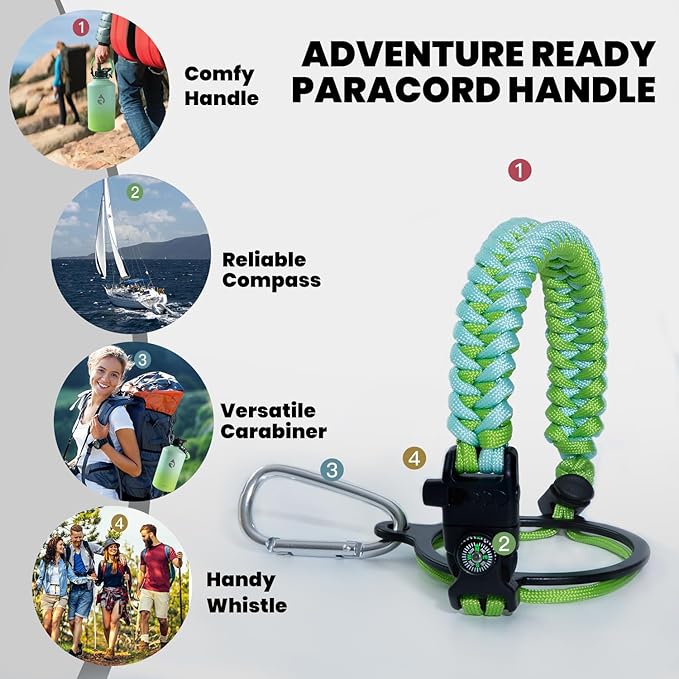 One Gallon Water Bottle Insulated, Triple Walled Vacuum Stainless Steel (Cold for 48 Hrs), Leak Proof & Non-BPA, Large Water Flask Jug with Paracord Handle & Straw Spout Lids