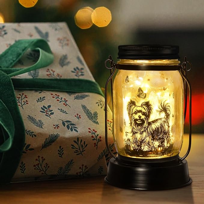 Yorkie Dog Gifts for Women/Men Yorkshire Terrier Solar Lanterns Mom Birthday Dog Lovers Lantern Pet loss Pet Memorial Lights Solar Garden Decoration for Yard, Patio,Backyard,Porch Torches Light
