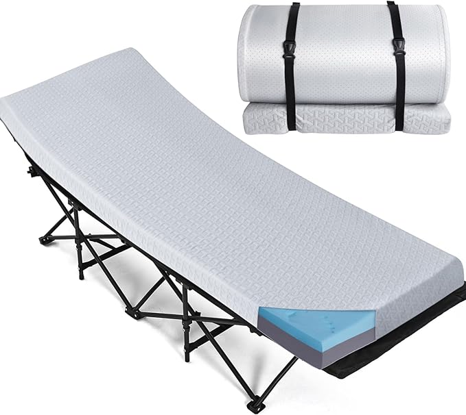 Memory Foam Camping Mattress Pad 3 Inch Thick, Portable Sleeping Pad with Waterproof Cover, Portable Roll Up Cot Mattress Pad Floor Mat for Travel Truck Bed Tent, 72"×24"×3", Light Gray