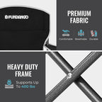 FUNDANGO Folding Camping Chair with Table, Portable Heavy Duty Outdoor Padded Chairs for Adults with Cup Holders for Lawn Beach Picnic Outside Travel (Black)