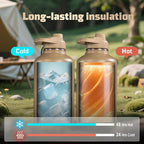 OneTigris Tactical Half Gallon Water Bottle with Straw - 64 oz Vacuum Insulated Stainless Steel Water Jug, Leakproof Sport Bottle with 3 BPA Free Lids, Paracord Handle & MOLLE Water Pouch for Outdoor