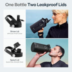 BUZIO Insulated Water Bottles 64oz with Straw Lid, Half Gallon Double Wall Stainless Steel Wide Mouth Water Bottle with Two Lids, Powder Coat Metal Water Jug Thermo Mug Metal Canteen, Keep Hot Cold