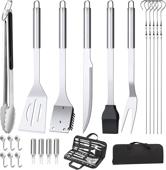 22PCS BBQ Grill Set, BBQ Grill Tools Set for Outdoor Grill with Hooks & Carry Handbag, BBQ Tools Grilling Accessories Kit for Camping/Backyard, Grilling Gifts for Men Dad