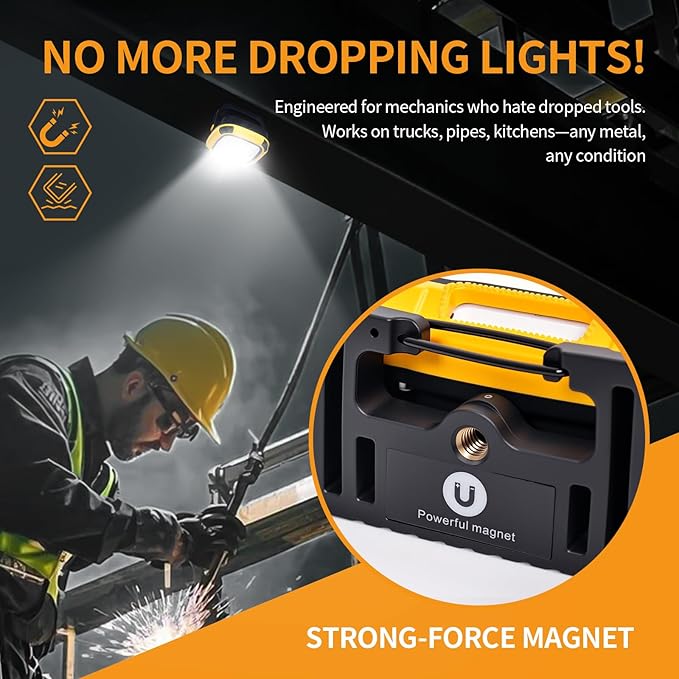 6000mAh Magnetic Work Light Rechargeable with 4000 Lumen IP65 Waterproof, 30H Runtime, 4 Brightness & 4 Color Modes with Red SOS, Strong Magnet Base for Car Repair, Camping, Emergency 1PC