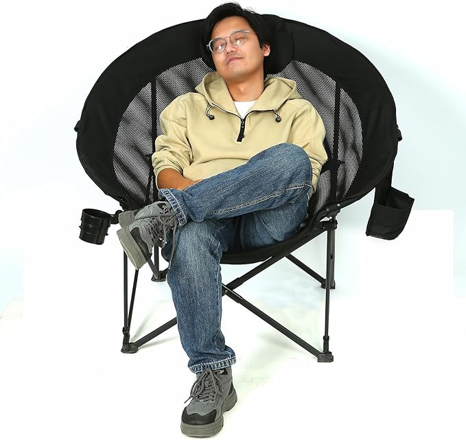 ROCK CLOUD Folding Camping Chair Oversized Padded Moon Chairs Outdoor for Camp Lawn Hiking Fishing Sports, Blue