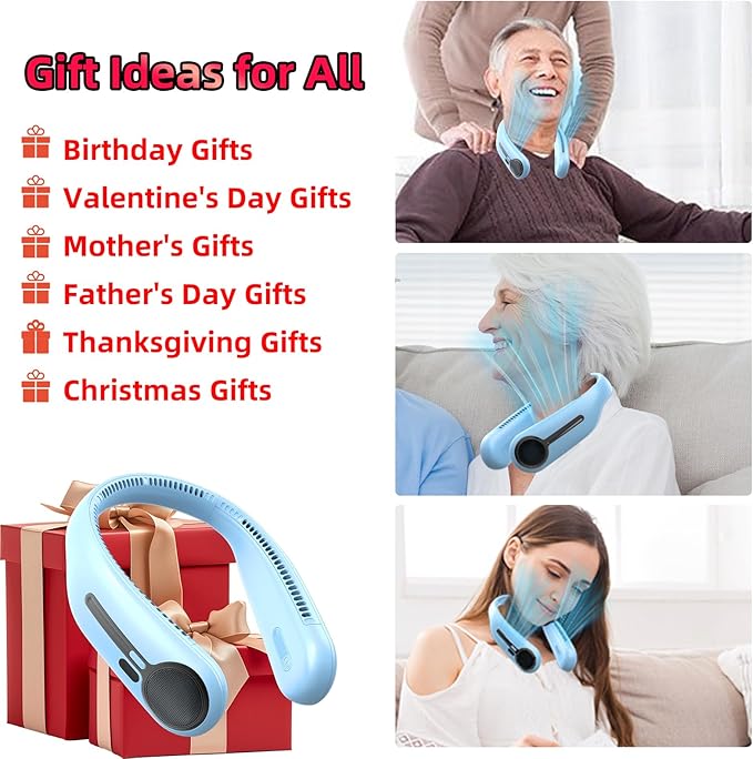 Portable Neck Fan,Hands Free Personal Wearable Bladeless Fan,6000mAh USB Rechargeable,360° Cooling,LED Display,4-Speeds,Birthday Gifts for Men Women Dad Mom,Outdoor Indoor Travel Camping (Light blue)