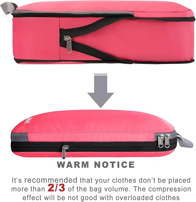 BAGAIL 4 Set/6 Set/8 Set Compression Packing Cubes Travel Accessories Expandable Packing Organizers (Cloth Pattern, 4-Coral)