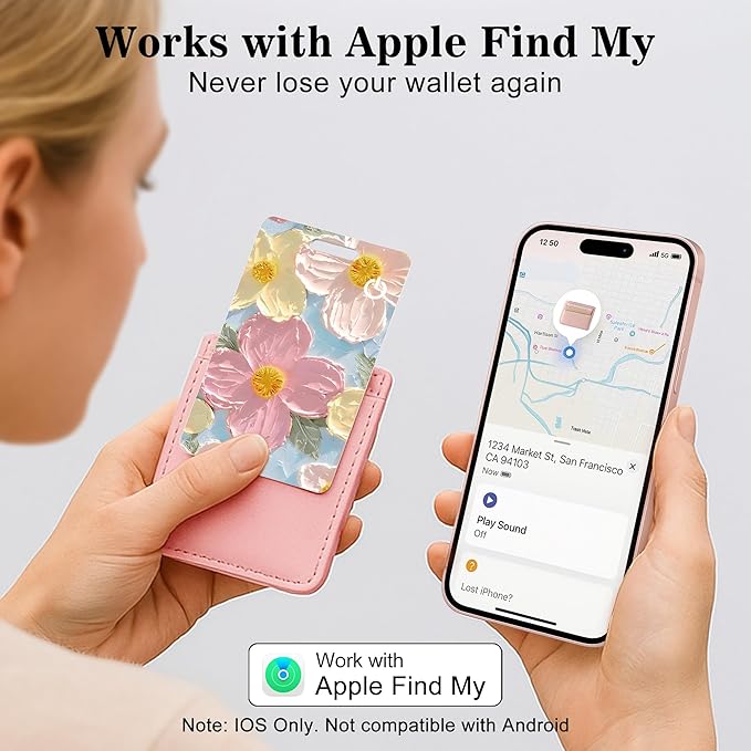 Wallet Tracker Card (iOS Only), Rechargeable Bluetooth Smart Tracking for Apple Find My Compatible Anti Tracker for Men Women Slim Item Locator for Purse Passport Key Luggage Tag (1Pcs/Sunflower)
