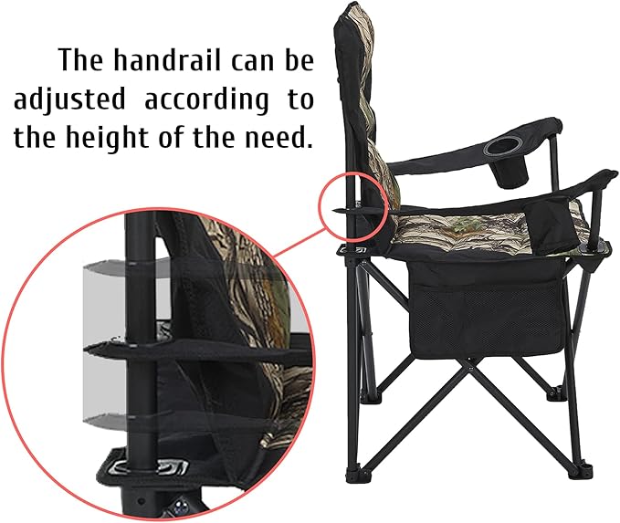 Oversized Camping Chair Folding Heavy Duty Quad Outdoor Large Lawn Chairs Portable Support 400 lbs Padded Thicken Oxford with Armrests, Storage Bag, Cup Holder, Carry Bag for Outside(Camo)