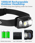UFOND LED Headlamp 2-Pack,6 Modes Wide or Focused Beam,Rechargeable Headlight Motion Sensor USB Cable Included,Ajustable Headband Lightweight Waterproof Flashlight for Camping Hiking Running