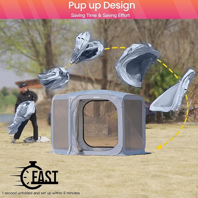 Porayhut Pop up Screen House Tent Sun Shelter with Breathable Mesh Doors,Portable Camping Tent with Detachable Waterproof Floor,10x10FT Screen Canopy Outdoor for Family Friends Party