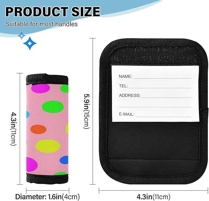 4 Pack Polka Dots Luggage Handle Wrap, Detachable Luggage Tag, Neoprene Suitcase Wrap with Comfort Grip & Bright Identifier for Suitcase, Travel Bag, Sports Bag