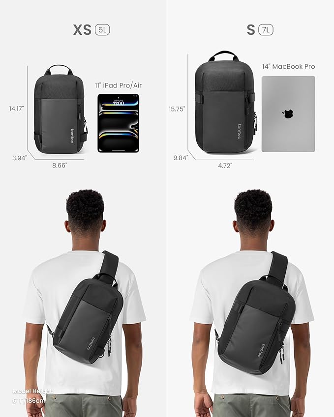 tomtoc 5L Compact Sling Backpack for Men Women, Lightweight Crossbody Shoulder Bag for 2026 11-inch iPad Air M4/M3, iPad Pro M5/M4, iPad A16, Nintendo Switch 2/Rog Xbox Ally X, EDC Daypack - XS Size