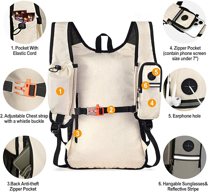 Seektop 20L Small Hiking Backpack for Women Men, Lightweight Hiking Packable Daypack with Phone Pocket for Travel Camping (Beige, 20L)