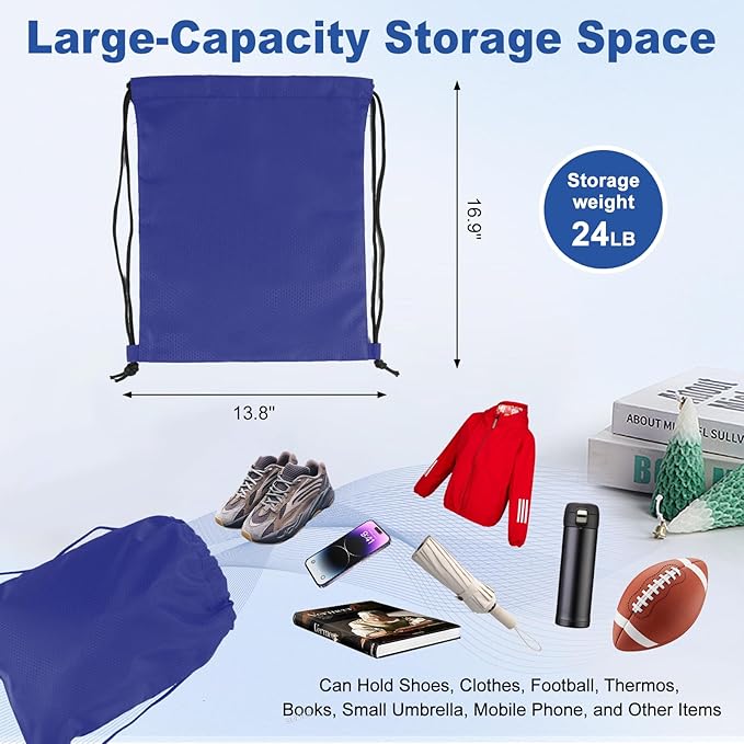 2-Pack Waterproof Drawstring Backpacks, Soccer-Texture Oxford Fabric, 16.9" × 13.8", Lightweight 0.19 lb Each, No Eyelets, Gym & Marathon Gear Sacks(Blue)
