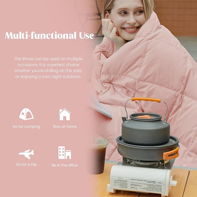 puredown® Soft Feather Down Throw Blanket Lightweight Packable Couch Throw for Indoor and Outdoor Use, 50"X70", Pink