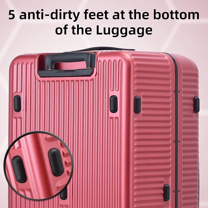 2 pieces 20/29 Aluminum Frame Carry On and Checked Luggage Set with Side Opening, Lightweight Hardshell ABS+PC Trunk Suitcase with TSA Lock, 360° Universal Wheels & Adjustable Handle,Wine Red