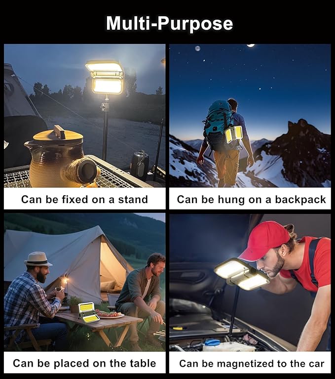 2400LM Rechargeable Camping Lantern – Folding Portable Solar Camping Light for Tent & Power Outages, Magnetic Base, 1/4" Screw Adapter, USB-C & Solar Powered for Hiking,Outdoors