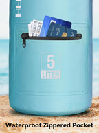 HEETA Waterproof Dry Bag with Front Zippered Pocket for Women Men, 5L/10L/20L/30L/40L Roll Top Lightweight Dry Storage Bag Backpack for Travel, Kayaking, Boating, Rafting, Camping, Hiking & Beach