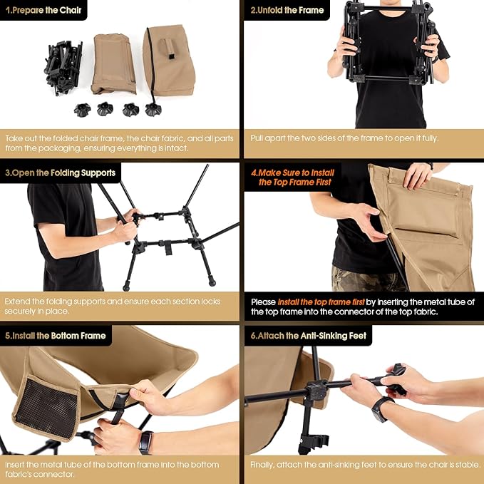 MOON LENCE High Back Folding Camping Chairs, Adjustable Height Beach Chair with Anti-Sinking Feet & Widened Seat (Green)