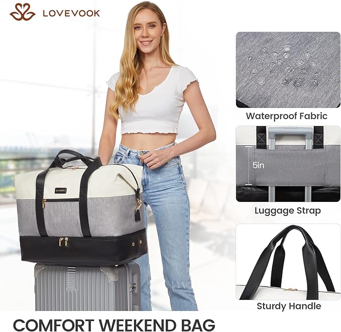 LOVEVOOK Weekender Bag, Large Travel Duffel Bag for Women with 2 Packing Cubes, Carry on Overnight Bag with Shoe Compartment, Mom Hospital Bags for Labor and Delivery