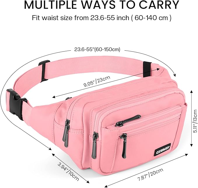CXWMZY Fanny Packs For Women & Men Waist Pack Hip Bum Bag with Multi-Pockets Large Capacity Waterproof Casual Bum Bag for Disney Traveling Casual Cycling Running Hiking (Pink)