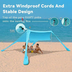 FBSPORT Beach Tent Sun Shelter, Portable Beach Shade Canopy UPF50+ with Sandbags for Outdoor Family Camping, Fishing, Backyard Fun, Picnic, 7 x 7ft