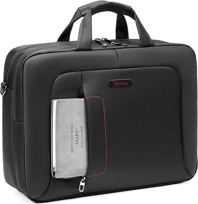 iDemoo ELITE 16 Inch Laptop Bag with Shoulder Strap - Jet Black - Laptop Briefcase, Expandable Water Resistant Laptop Shoulder Messenger Bag Durable Computer Case for Business/Travel/Men/Women