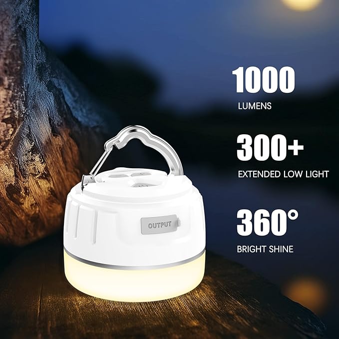 Yonktoo Rechargeable LED Camping Lantern 1000LM, 300H Runtime, 6400mAh, IPX5 Waterproof Tent Light for Camping, Hiking, Power Outages, Home, Emergency Use - Standard Edition,White