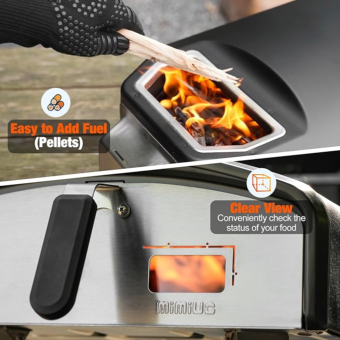 Outdoor Pizza Oven 12“ Wood Charcoal Fired Pizza Oven with Square Pizza Stone, Portable Pizza Stove for Outside Backyard Camping Picnics