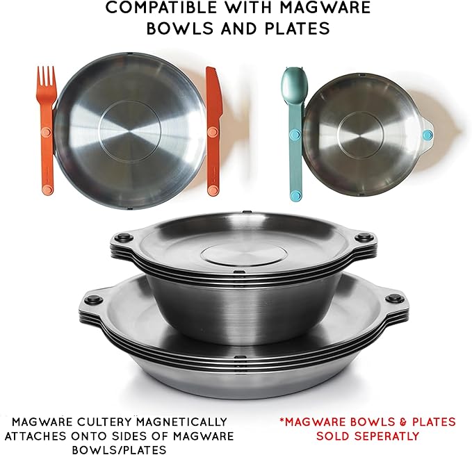 FULL WINDSOR - MAGWARE Magnetic Camping Cutlery Set - Travel Utensils for Camping, Cooking, and Outdoor Dining - Knife, Fork & Spoon - Portable Silverware with Pouch - Multicolor (15 PCS)