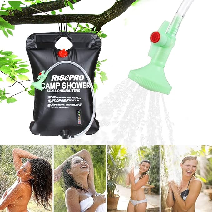Solar Shower Bag, 5 gallons/20L Solar Heating Camping Shower Bag Temperature Indicator Hot Water 45°C Hiking Climbing C1004