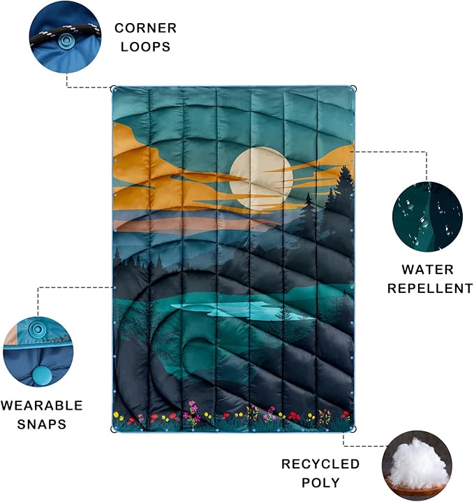Camping Blanket,Lightweight Puffy Printed Camping Blanket Packable Outdoor Blanket for Camping,Traveling, Stadium, Hiking, Picnics