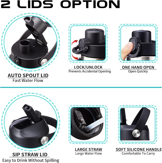 32oz Insulated Water Bottle with Straw - Spout Lid, Protective Boot, Vacuum Stainless Steel Bottles Leak-Proof, Thermo Mug Flask Fit in Car Bike Cup Holder Father's Day Gift