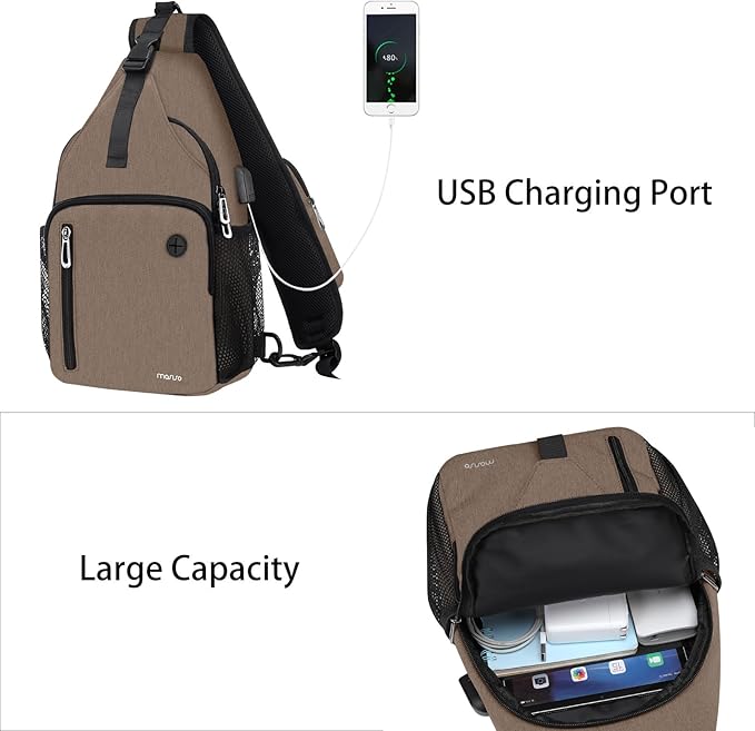 MOSISO Sling Backpack Bag, Crossbody Shoulder Bag Travel Hiking Daypack Chest Bag with Front Square Pocket&USB Charging Port