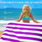 Exclusivo Mezcla 2 Pack Cotton Oversized 35x70 Inches Cabana Stripe Beach Towels, Super Absorbent Soft Plush Pool Bath Towel (Purple)