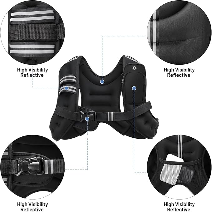Weighted Vest 6 8 12 16 20lb with Reflective Stripe Adjustable Rucking Vest for Men Women Kid for Walking Running