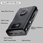 pzoz 20000mAh Portable Power Bank Powerbank Battery Pack with Apple Watch Magnetic Wireless Charger,USB Type C PD Fast Charging Cable Travel High Capacity Compatible iWatch iPhone 17 16 15 (Black)