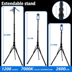 Camping Light Stand with Telescoping Pole - Rechargeable Solar Tent Lamp, Portable Cordless Camping Tent Light with 3 LED Heads, 5 Modes, 82" Tripod