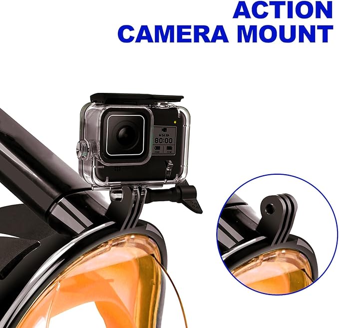 Full Face Snorkel Mask Adults with Dry Top System, Detachable Camera Mount, 180 Panoramic Anti-Fog Anti-Leak Diving Mask for Adult and Kids
