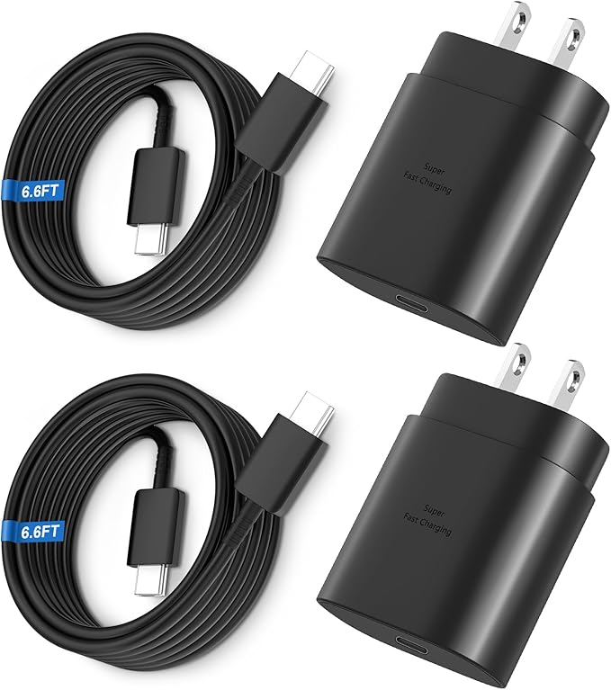 Super Fast Charger Type C, 25W USB C Wall Charger Fast Charging for Samsung Galaxy S26 Ultra/S26/S26+/S25 Ultra/S25/24 Ultra/S24/S23 Ultra/S22 Ultra with 6.6FT Long Android Type C Charger Cable 2Pack