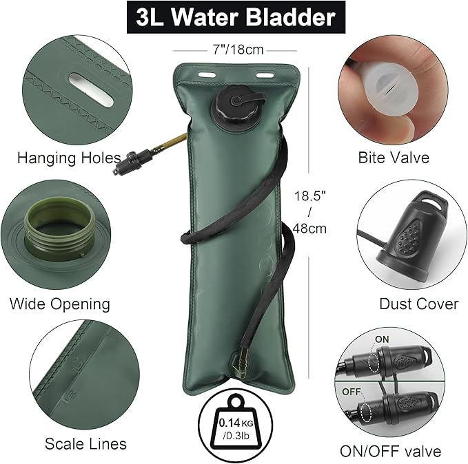 3L Water Backpack for Hiking, Water Hydration Backpack for Running, Tactical Hydro Backpack with 3L Water Bladder, Hydration Packs for Festivals Rave