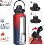 Water Bottle Insulated 32oz 40oz 64oz 128oz Straw Lid Spout Lid & 3 Lids, Leak Proof, Vacuum Insulated,Stainless Steel Water Bottle Wide Mouth for Sports, Gym or Office